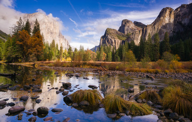 El Capitan Bridal Viel Falls Merced River Yosemite National Park