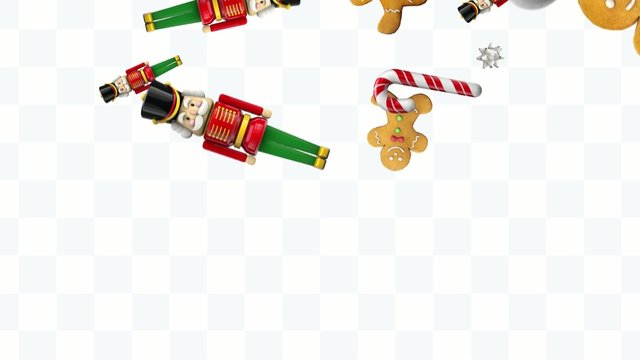 Christmas  animation. Ornaments on gift wrap background.