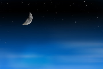Obraz na płótnie Canvas half moon on starry sky with Moving clouds background