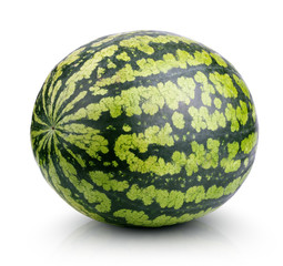 Single ripe watermelon isolated on white with clipping path
