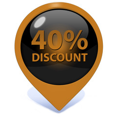 Discount forty percent pointer icon on white background