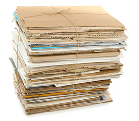 Big stack of papers, isolated on white