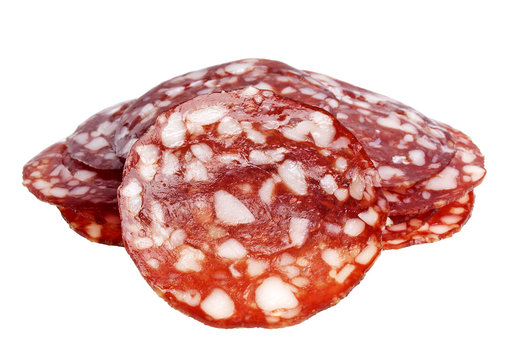 Slices of sausage isolated on a white background