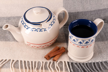 Cup of tea on table close-up