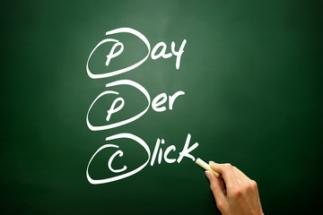 Pay per click PPC concept, business strategy on blackboard