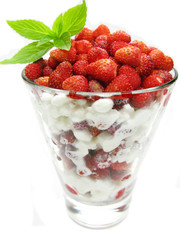 dairy pudding dessert with wild strawberry berries