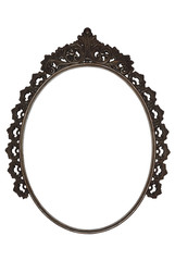 old oval picture frame metal worked on white background