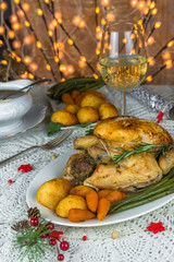 Christmas chicken dinner with roast vegetables