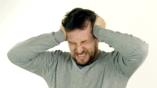 Medium shot of man feeling sick with headache isolated