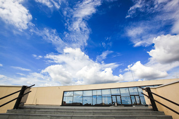 Modern building downtown, futuristic architecture,cloudy sky