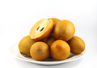 fresh Sapodilla fruits on white background