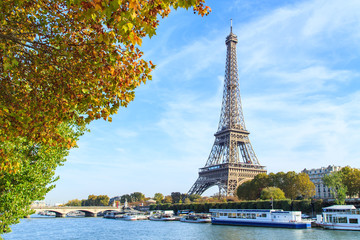 Fototapeta na wymiar A view of a Seine river with Eiffel Tower in Paris, France