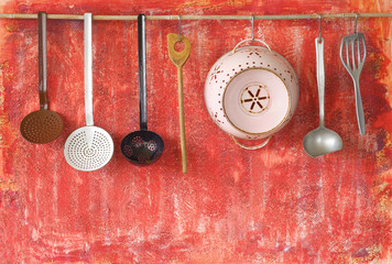 vintage kitchen utensils, free copy space