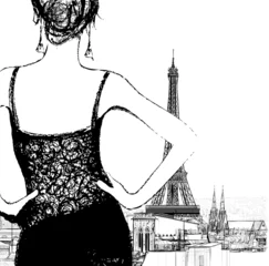 Foto op Plexiglas Young woman looking over Paris © Isaxar