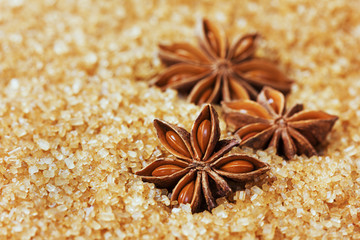 anise star on brown cane sugar