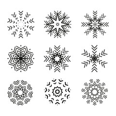 Set of 9 vector abstract snowflakes