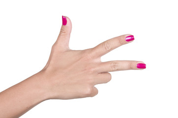 Woman hand making sign three.