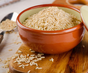 natural brown rice in    bowl .