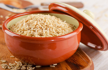  brown rice in a   bowl .