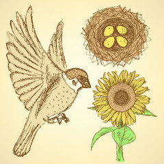 Sketch nature set in vintage style