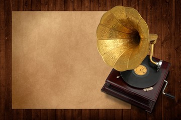 Old music with antique gramophone - obrazy, fototapety, plakaty
