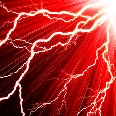 Electric flash of lightning on a red background