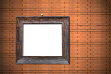 Wooden frame on brick wall background