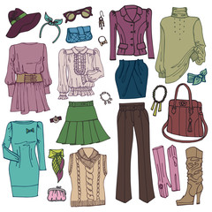 Fashion Sketchy.Womans clothing and accessories set