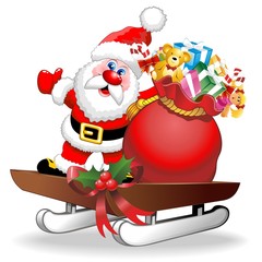 Santa Cartoon and Gifts on Christmas Sleigh