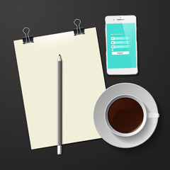 Coffee Cup with Abstract Tablet Vector Illustration