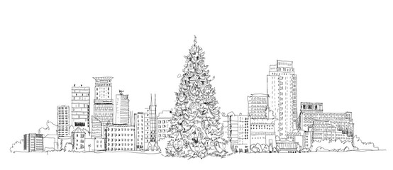 Obraz premium Christmas tree in London, sketch collection