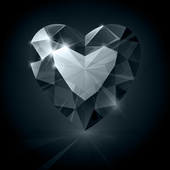 Black shiny diamond heart shape on black background