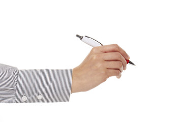 Hand hält Stift, Seitenansicht