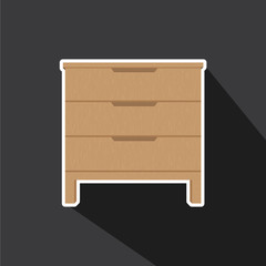 Vector of Drawers with wood texture in long shadow style