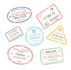 International business travel visa stamps set