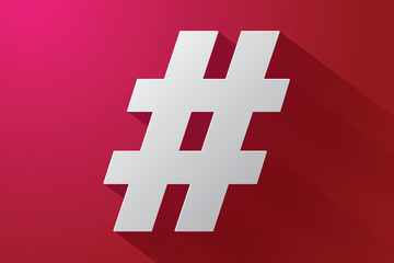 Obraz premium Hashtag sign with long shadow on red background