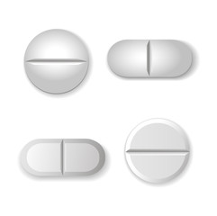 Tablets and pills vector set isolated on white background.