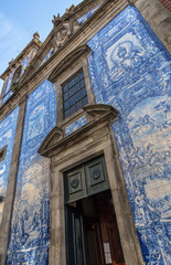 Facade of the chapel of Souls in Porto, Portugal