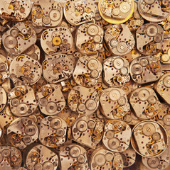 Old vintage wrist watches mechanisms antique background