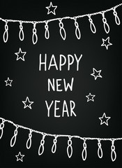 Hand drawn New Year sketch, blackboard