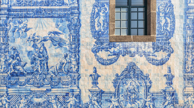 One of the walls of the chapel of Souls in Porto, Portugal