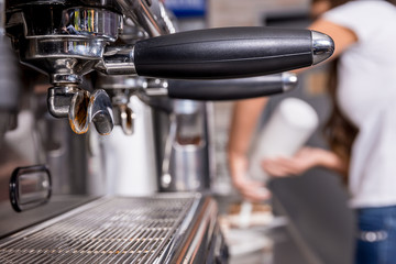 Coffee machine in the coffee shop. Close up shot.