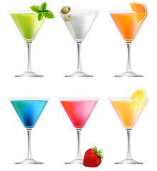 Set with detailed cocktails on white.