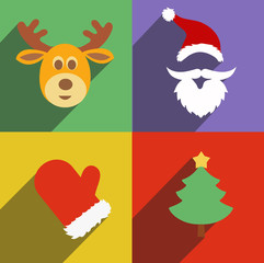 Santa claus and christmas  New Year flat design long shadows