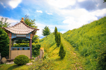 landscape with a small Chinese pagoda