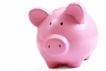 Piggy bank style money box isolated on a white background.