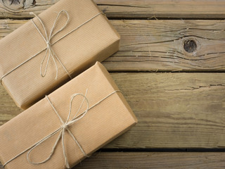 parcels  wrapped in brown paper and string