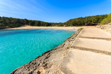 Azure sea water of Cala Mondrago beach, Majorca island, Spain