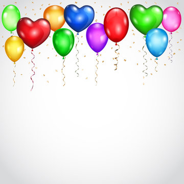 Background with colored balloons and serpentines