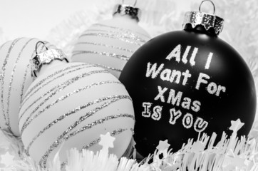 White and black Christmas tree balls